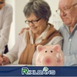 A piggy bank sitting on top of a table next to a woman who is finding out what they need to get a payday loan